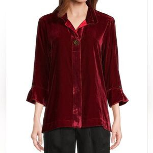 John Mark Button Up Down Shirt Womens Size 2X Red Velvet Wire Collar Holiday